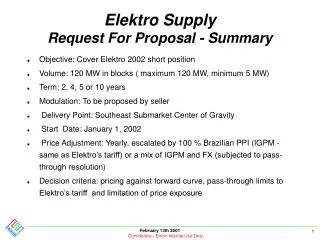 Elektro Supply Request For Proposal - Summary