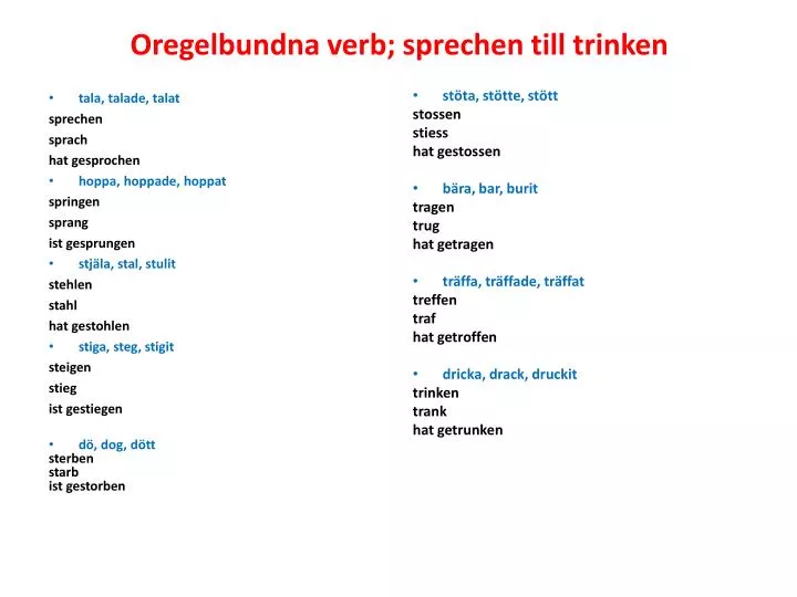 oregelbundna verb sprechen till trinken