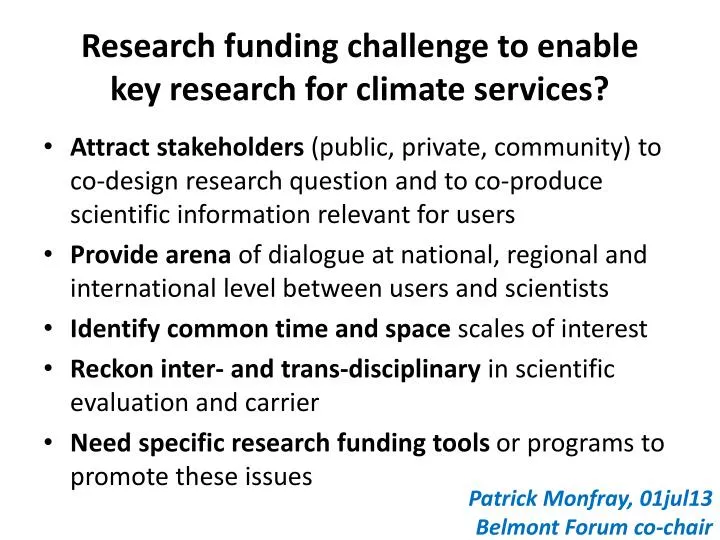 research funding challenge to enable key research for climate services