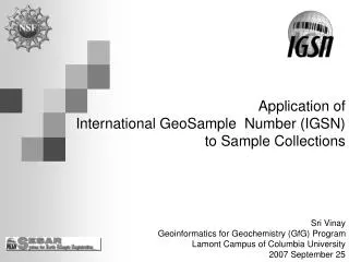 Application of International GeoSample Number (IGSN) to Sample Collections