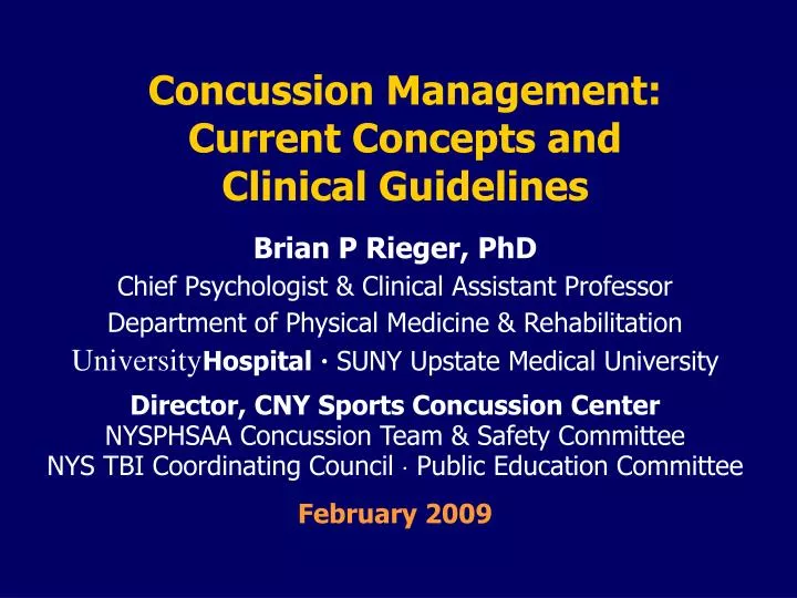 concussion management current concepts and clinical guidelines