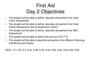 First Aid Day 2 Objectives