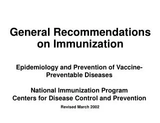 General Recommendations on Immunization