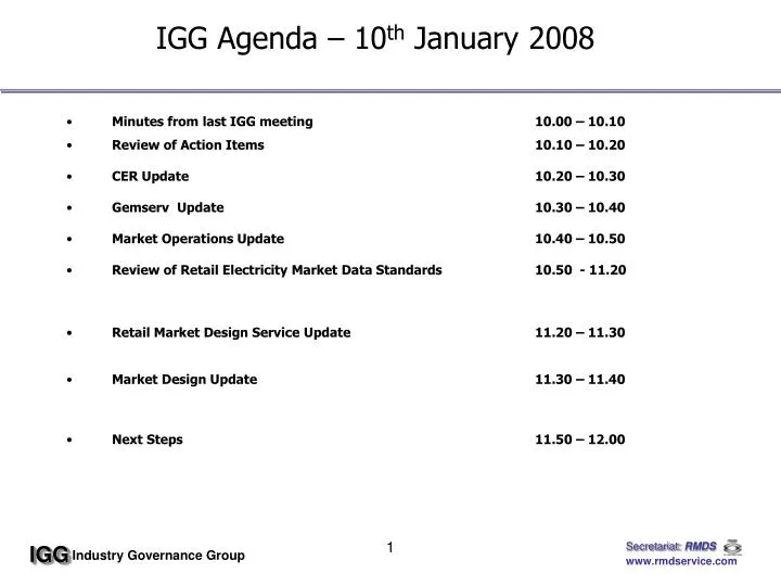 igg agenda 10 th january 2008