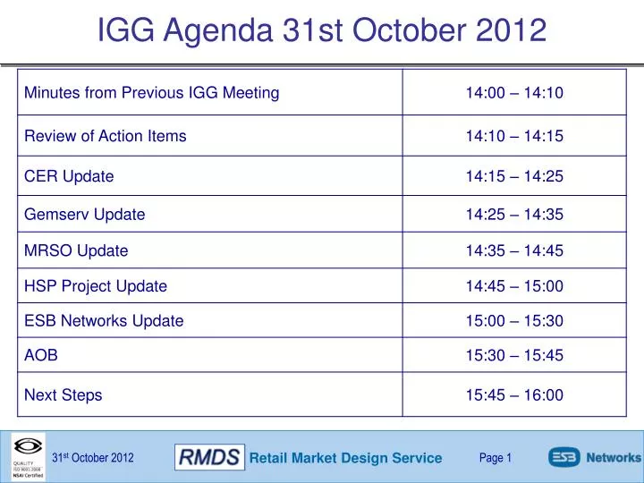 igg agenda 31st october 2012