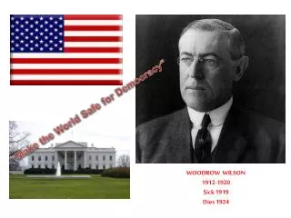 WOODROW WILSON 1912-1920 Sick 1919 Dies 1924