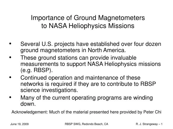 importance of ground magnetometers to nasa heliophysics missions