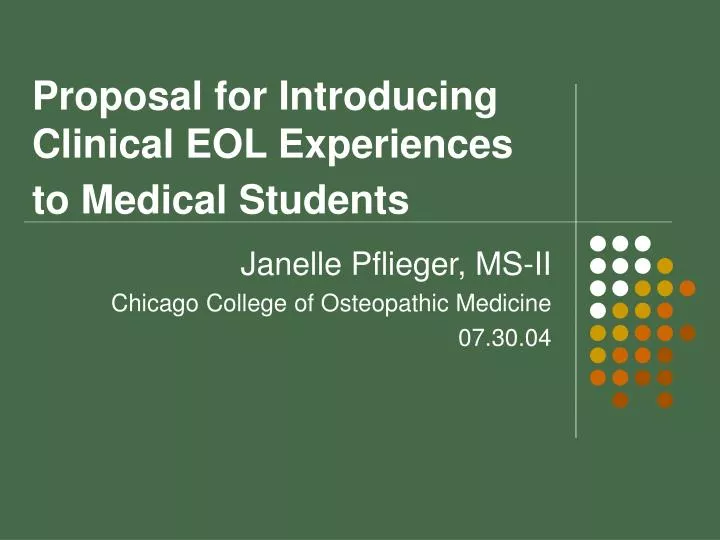 proposal for introducing clinical eol experiences to medical students