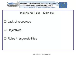 Issues on IGST - Mike Bell Lack of resources Objectives Roles / responsibilities