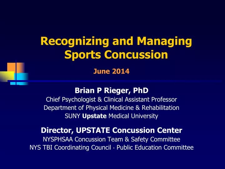 recognizing and managing sports concussion