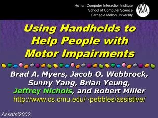 Using Handhelds to Help People with Motor Impairments