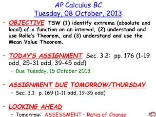 AP Calculus BC Tuesday , 08 October, 2013