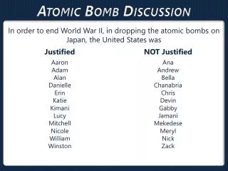 Atomic Bomb Discussion