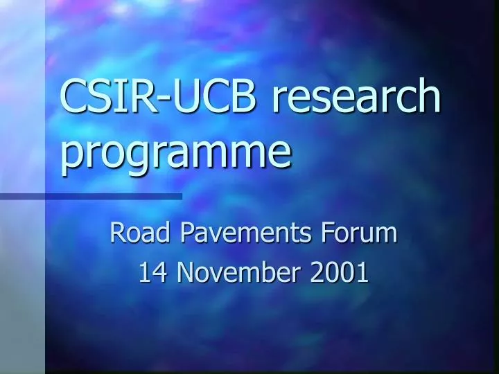 csir ucb research programme