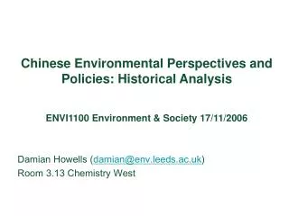 Chinese Environmental Perspectives and Policies: Historical Analysis