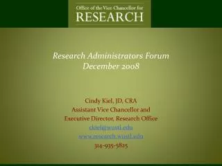 Research Administrators Forum December 2008