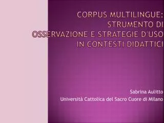corpus multilingue strumento di osservazione e strategie d uso in contesti didattici