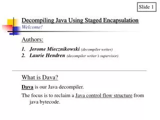 Decompiling Java Using Staged Encapsulation Welcome!