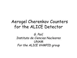 Aerogel Cherenkov Counters for the ALICE Detector