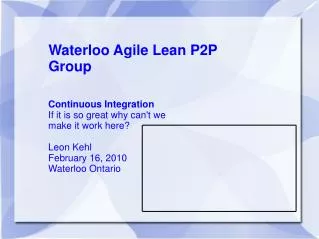 Waterloo Agile Lean P2P Group