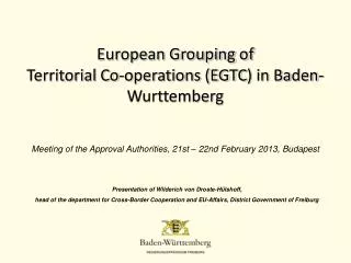 European Grouping of Territorial Co-operations (EGTC ) in Baden-Wurttemberg