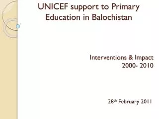 UNICEF support to Primary Education in Balochistan