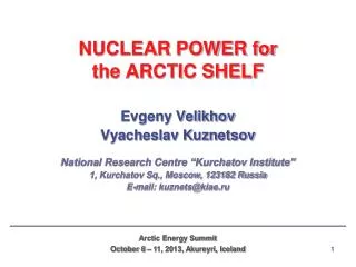 NUCLEAR POWER for the ARCTIC SHELF