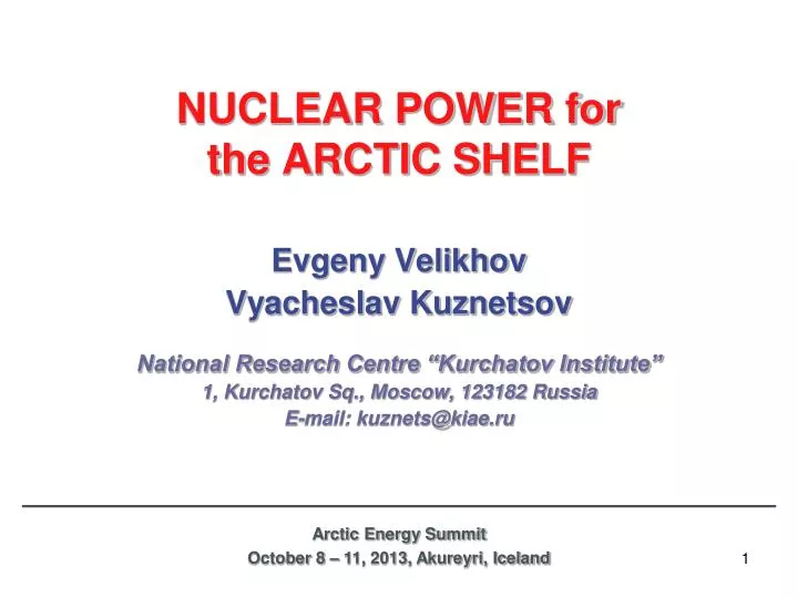 nuclear power for the arctic shelf
