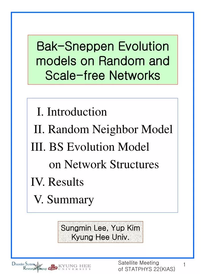 bak sneppen evolution models on random and scale free networks