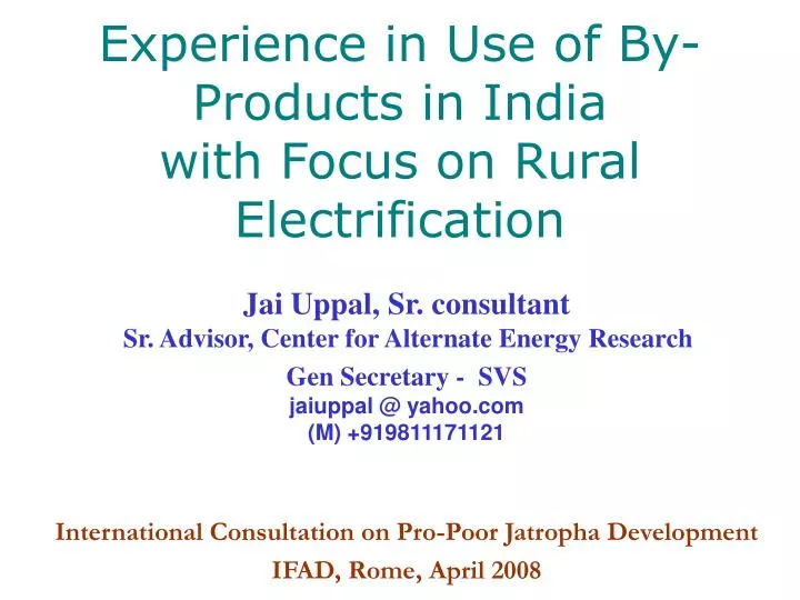 experience in use of by products in india with focus on rural electrification