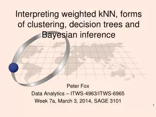 Interpreting weighted kNN , forms of clustering, decision trees and B ayesian i nference
