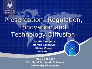 Presentation: Regulation, Innovation and Technology Diffusion