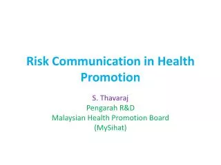 Risk Communication in Health Promotion