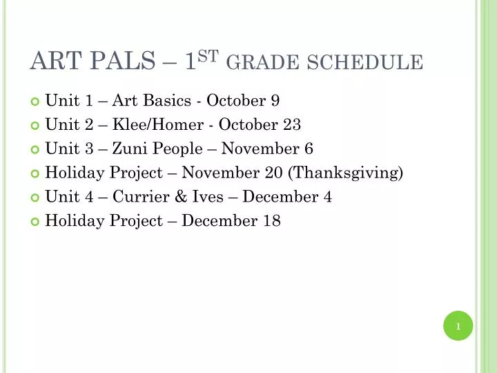 art pals 1 st grade schedule