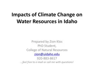 Impacts of Climate Change on Water Resources in Idaho