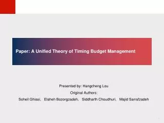 Paper: A Unified Theory of Timing Budget Management