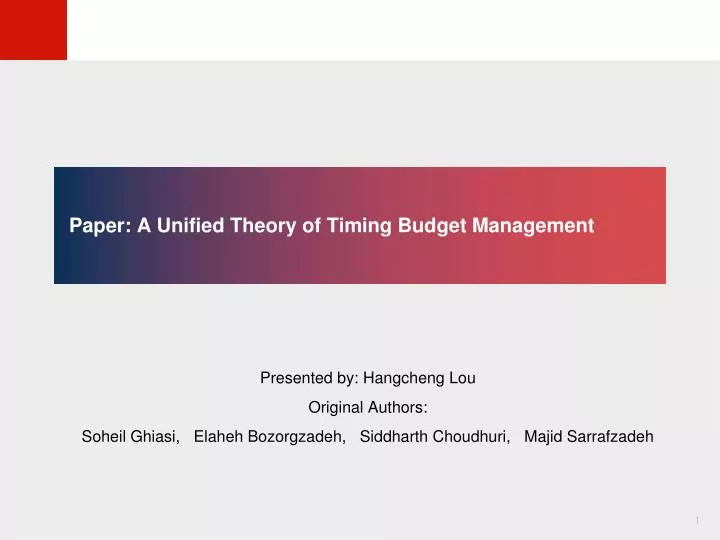 paper a unified theory of timing budget management