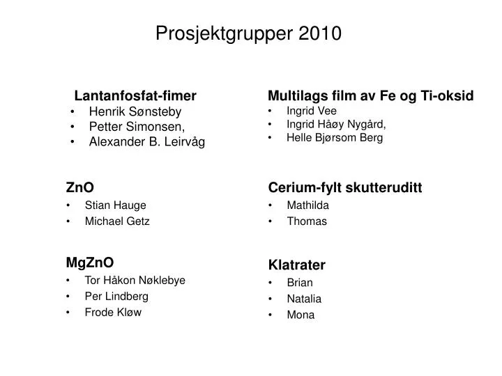 prosjektgrupper 2010