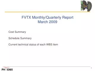 FVTX Monthly/Quarterly Report March 2009 Cost Summary Schedule Summary