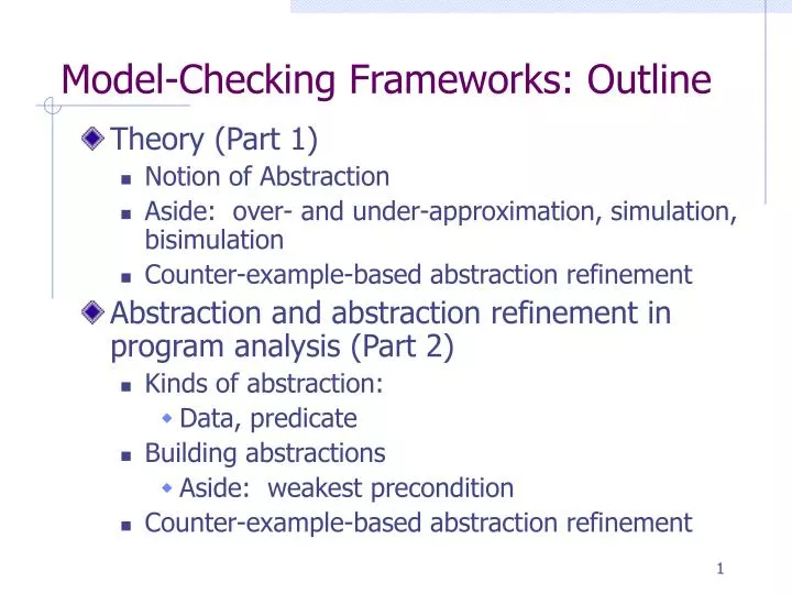 model checking frameworks outline