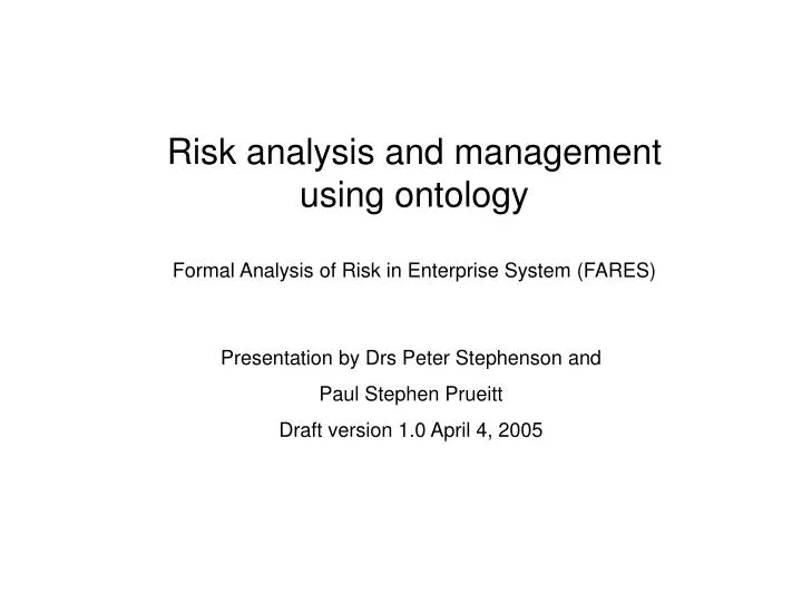 risk analysis and management using ontology formal analysis of risk in enterprise system fares
