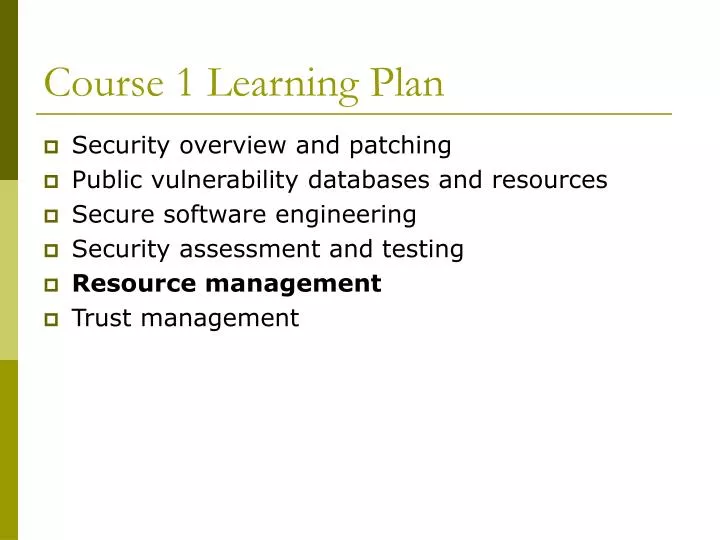 course 1 learning plan