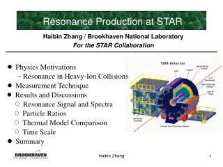 Haibin Zhang / Brookhaven National Laboratory For the STAR Collaboration