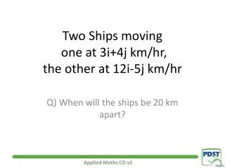 Two Ships moving one at 3i+4j km/hr, the other at 12i-5j km/hr