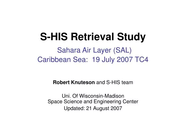 s his retrieval study sahara air layer sal caribbean sea 19 july 2007 tc4