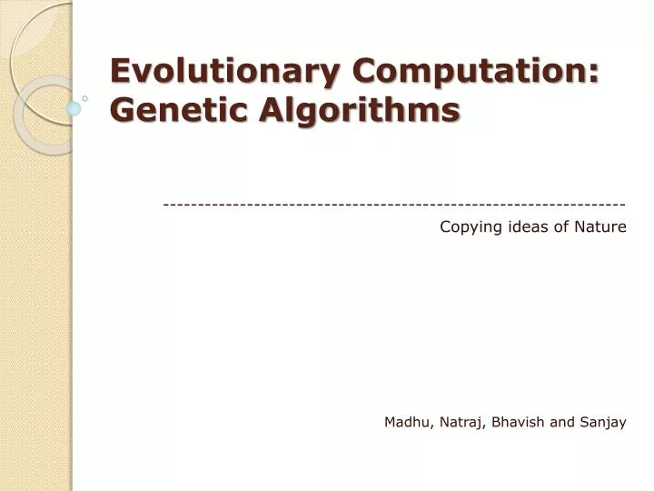 evolutionary computation genetic algorithms