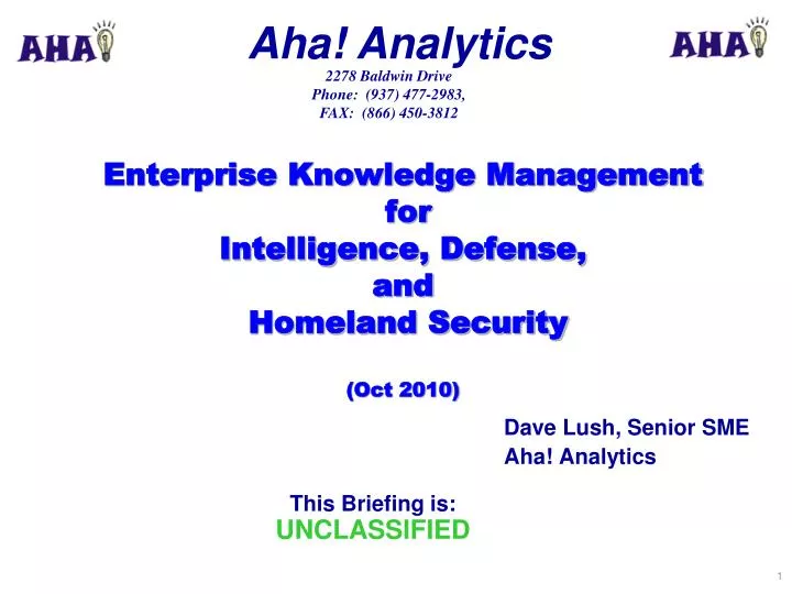 enterprise knowledge management for intelligence defense and homeland security oct 2010