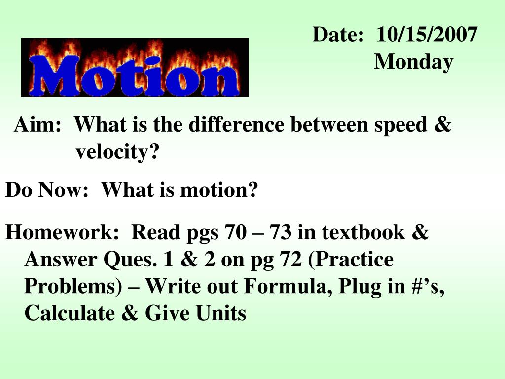 PPT - Aim: What is the difference between speed & velocity? PowerPoint ...