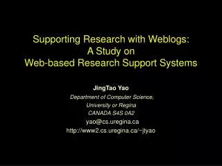 Supporting Research with Weblogs: A Study on Web-based Research Support Systems