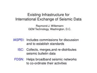Existing Infrastructure for International Exchange of Seismic Data